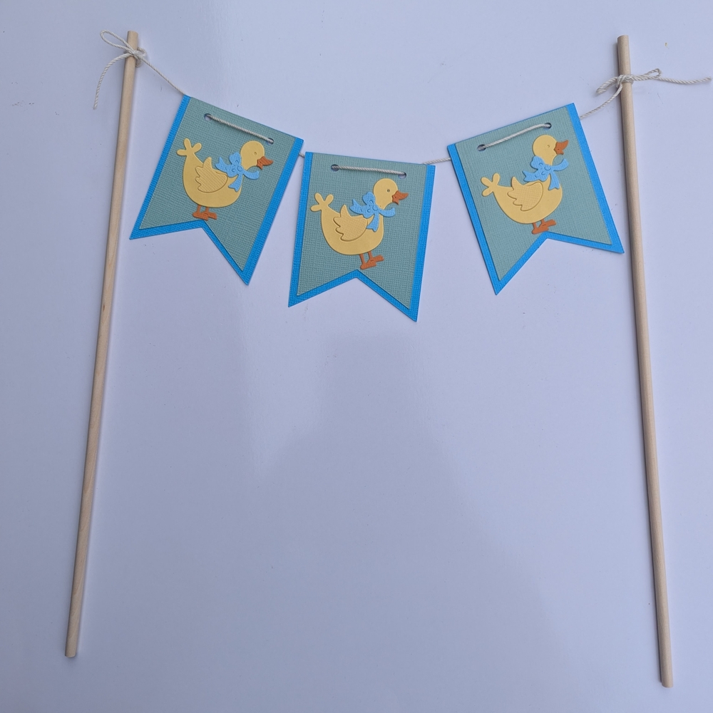 NEW Handmade Yellow Duck Blue Banner Cake Topper
